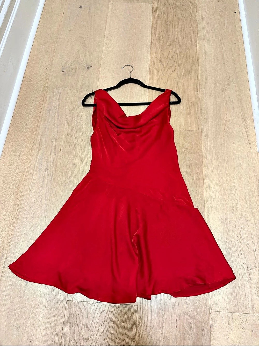 100% Silk Red Cowl Neck Mini Dress NWOT